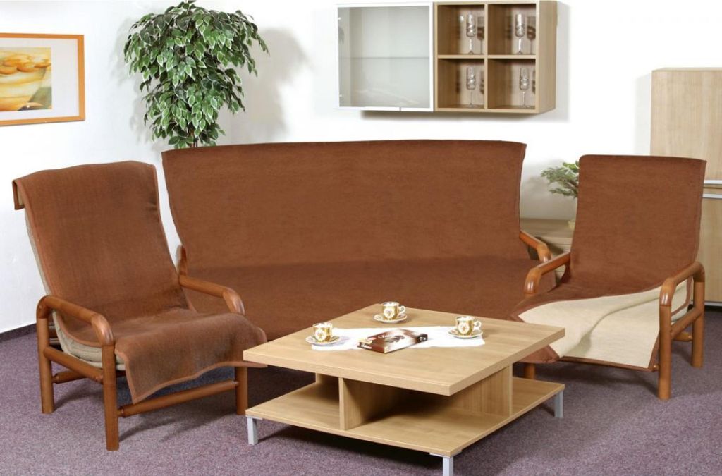 Fodera monocolore per set di divani 3+1+1 beige/marrone Immagine del prodotto 