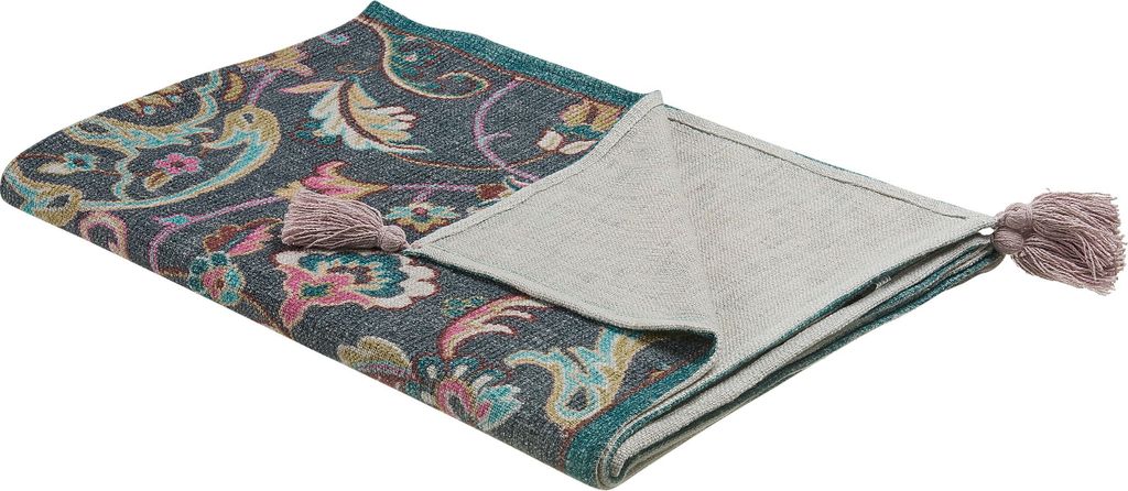 BELIANI Kuscheldecke Mehrfarbig Baumwolle 130 x 180 cm mit floralem Motiv und Quasten für Bett Sofa Couch Sessel Wohnzimmer