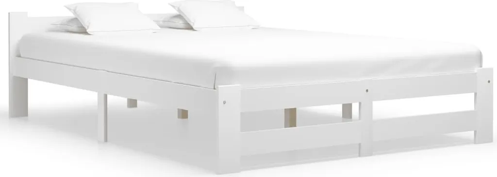 Cadre de lit 1 place et demi en pin massif blanc 120x200 cm robuste