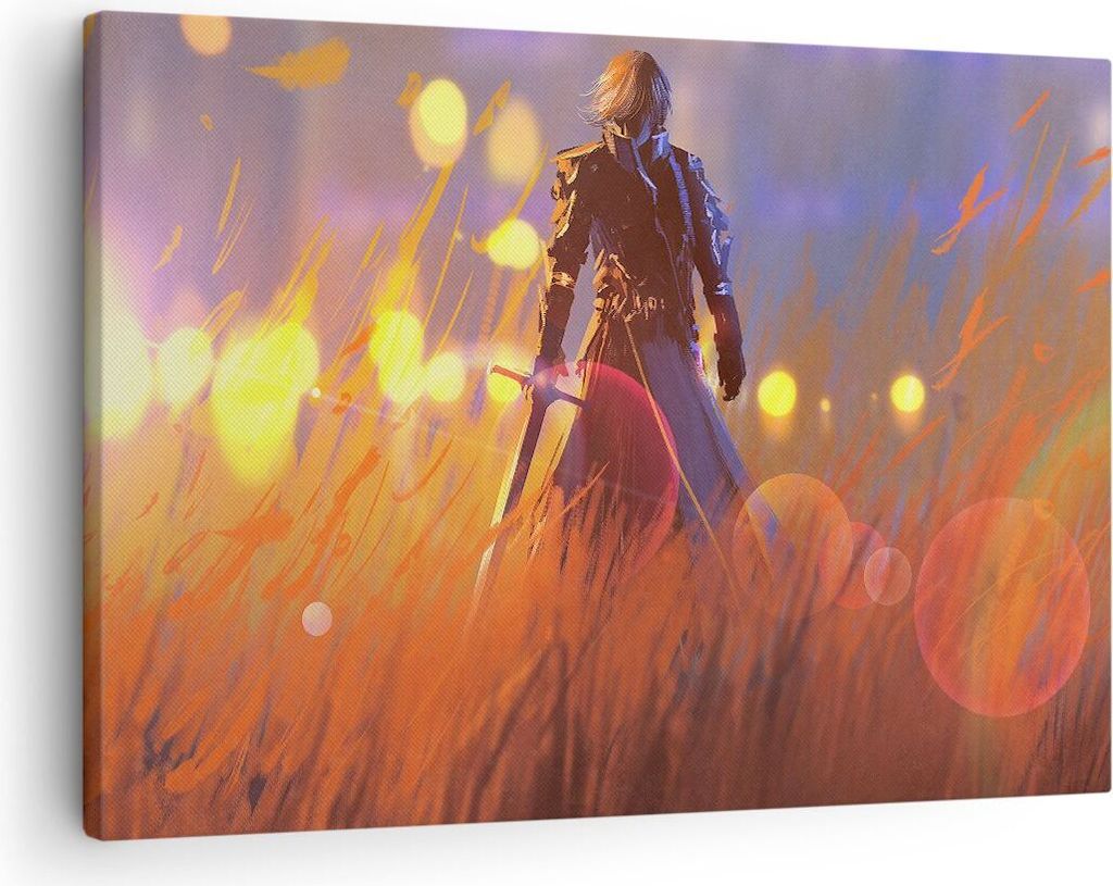 Bild auf Leinwand - Leinwandbild - Krieger Schwert - 70x50cm - Wand Bild - Wanddeko - Wandbilder - Leinwanddruck - Bilder - Kunstdruck - Wanddekora...