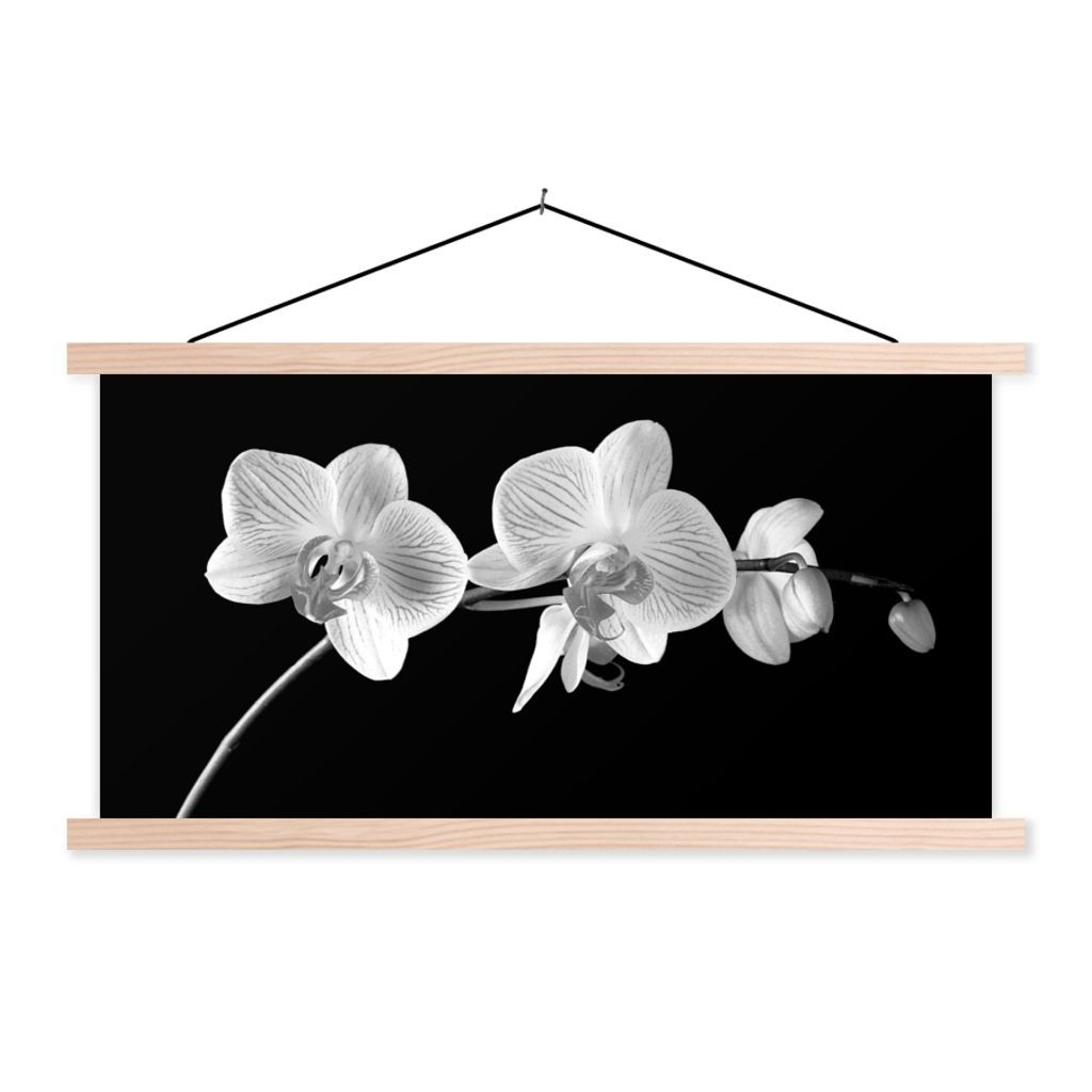 MuchoWow Textilposter Orchidee - Blumen - Schwarz - Rosa - Knöpfe 60x30 cm mit holzfarbenen Rahmen - Dekoration