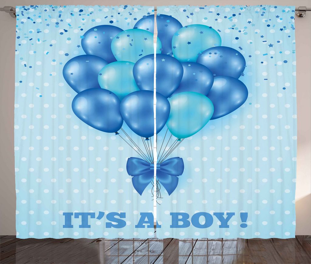 ABAKUHAUS Blau Rustikaler Vorhang, Ballone Tupfen, Wohnzimmer Universalband Gardinen mit Schlaufen und Haken, 280 x 175 cm, Himmelblau