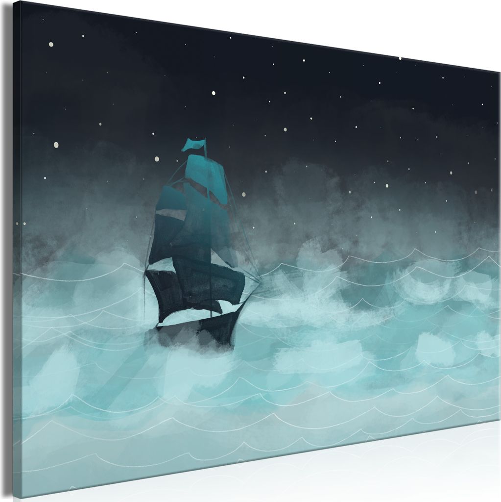 Italienischer Leinwand Leinwandbild - Night Waves (1 Part) Wide - Second Variant 60x40 cm Landschaften c-A-10028-b-b