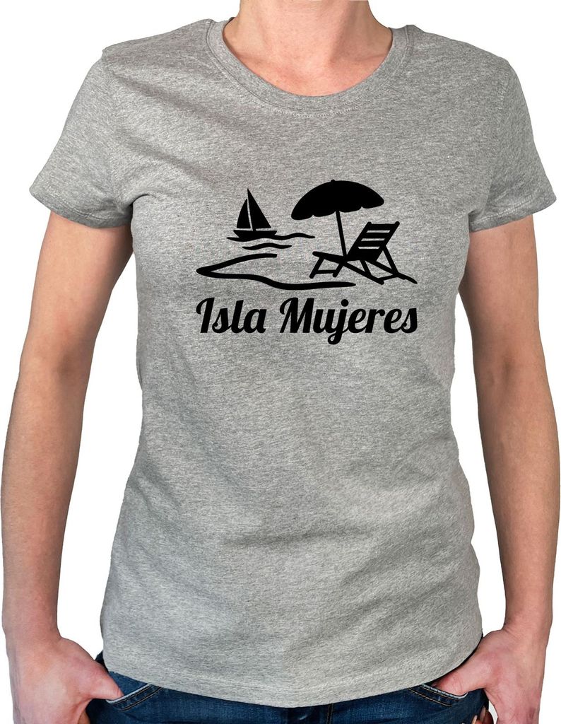 Huuraa Damen T-Shirt Isla Mujeres Inselmotiv Mexiko L Sport Grey Bio Baumwolle Fairtrade Damenshirt Geschenkidee