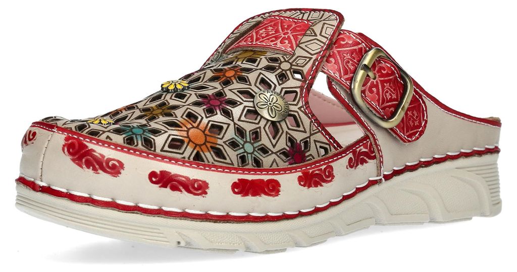 Laura Vita Damen Clog mit Cut-Outs und ornamentalem Muster Dorry 01, Größe:41 EU, Farbe:Rot