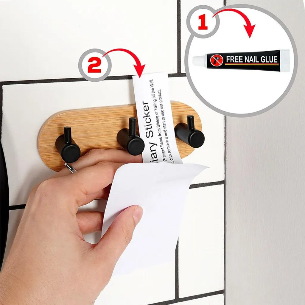 4 Ganci Da Parete In Bambù, Ganci In Acciaio Inossidabile Autoadesivi Non Necessitano Di Foratura Per Bagno Wc Cucina Argento 78152484