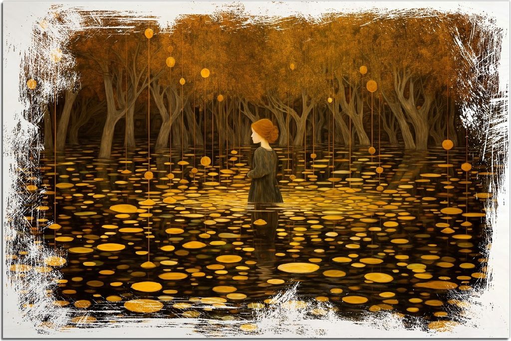 Kunstdrucke Wandbilder Holz in : Brillante Farben, Größe 60 x 90 cm Motiv Goldener Wald