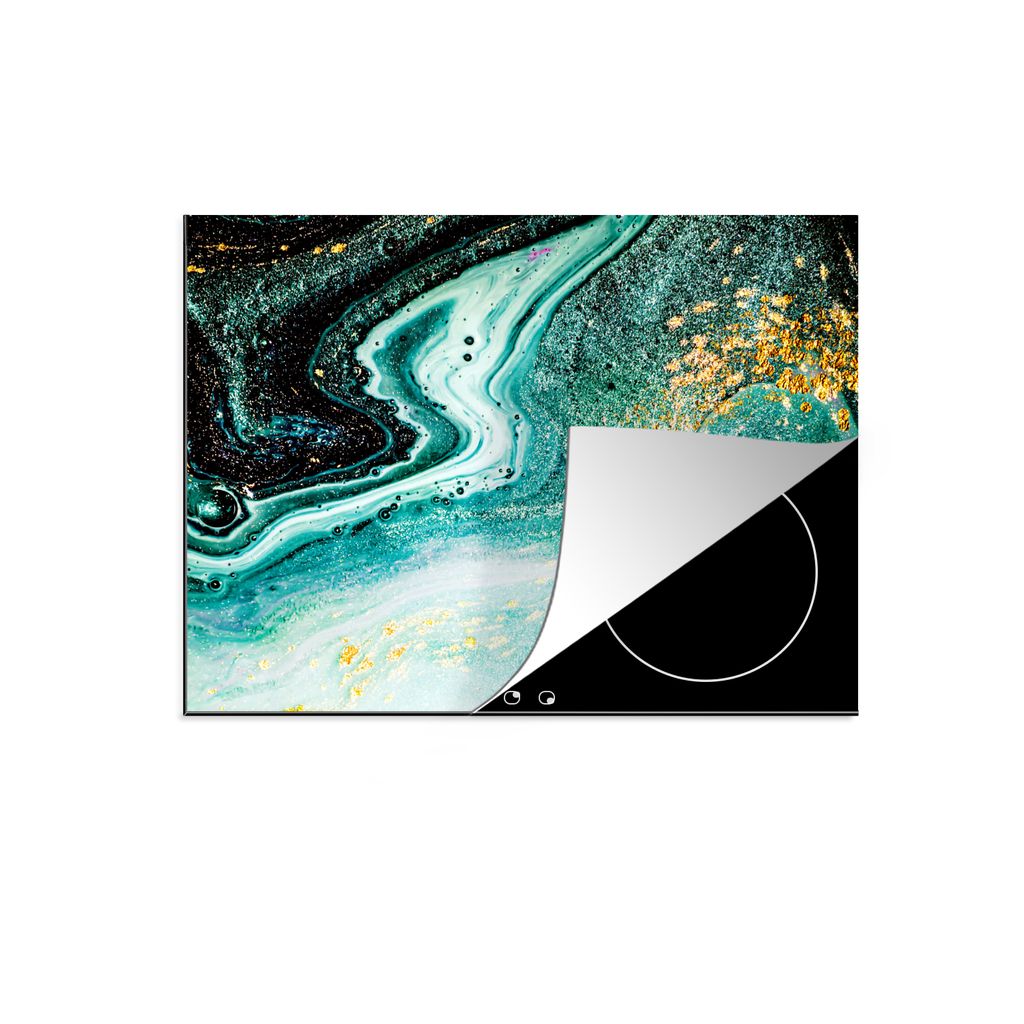 KitchenYeah Herdabdeckplatte Marmoroptik - Blau - Gold - Glitzer - Luxus - Marmor , 59x51cm, Küche Deko, Glaskeramikkochfeld Herdabdeckung, Abde...