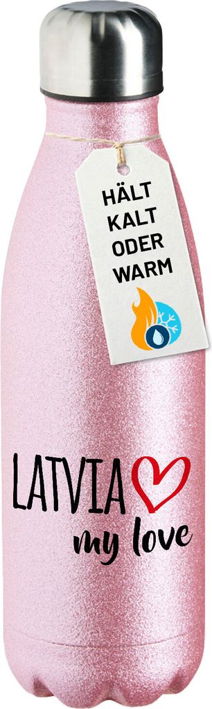 Huuraa Trinkflasche Latvia my love 500ml Pink Edelstahl Wasserflasche Trinkflasche Geschenkidee
