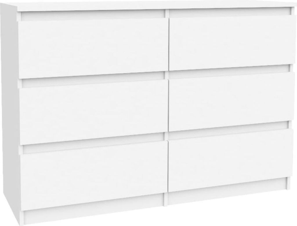 A white dresser with six drawers.