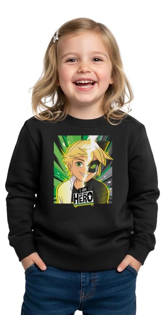 Spreadshirt Miraculous I Am My Own Hero Adrien Cat Noir Kinder Premium Pullover, 158/164 (12 Jahre), Schwarz