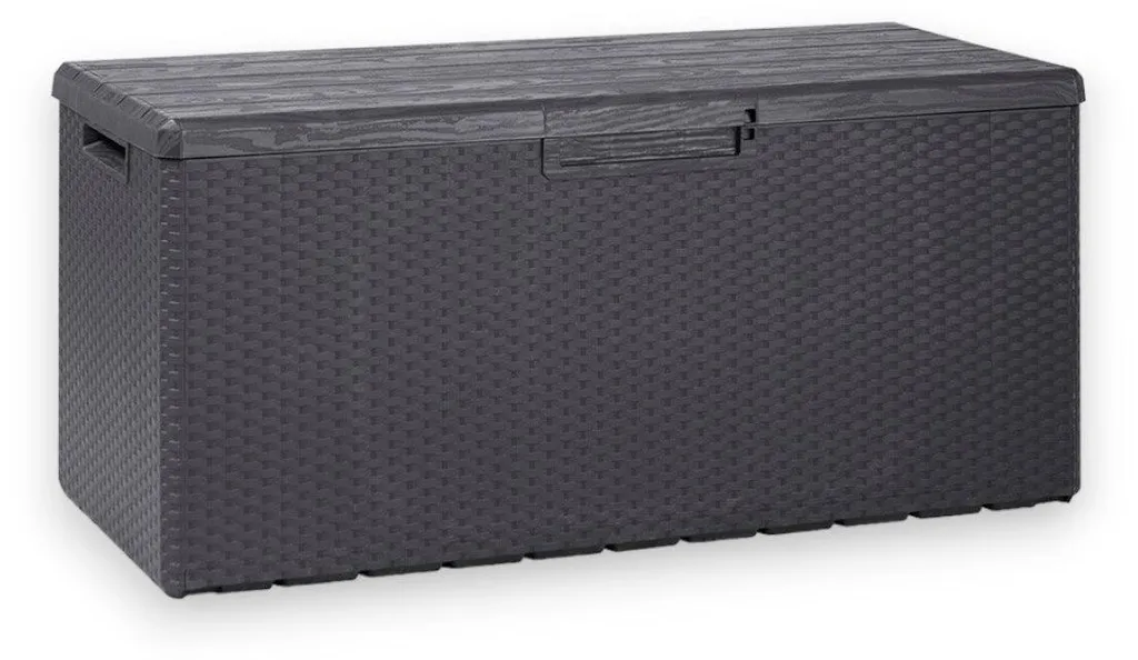 Malle de rangement extérieur 340L anthracite avec couvercle bois