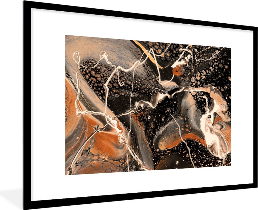 MuchoWow Gerahmtes Poster Acrylfarbe - Rot - Schwarz 90x60 cm - Poster mit Schwarzem Bilderrahmen Wandposter Rahmen Foto Bilder - Wanddekoration ...