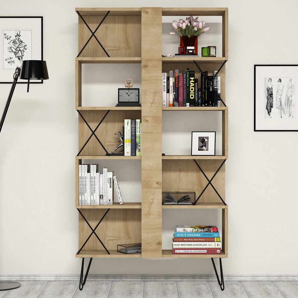 Skye Decor, Hochwertiges Bücherregal, Eiche, 90 x 167,3 x 22 cm | 100% melaminbeschichtete Spanplatte, 18 mm dick | Wandmontierbar, zahlreiche Reg...
