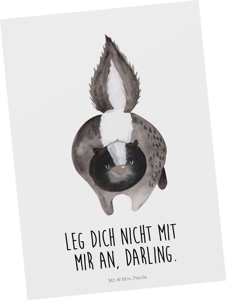 Mr. & Mrs. Panda Ansichtskarte Stinktier Angriff - Weiß - Produktbild 