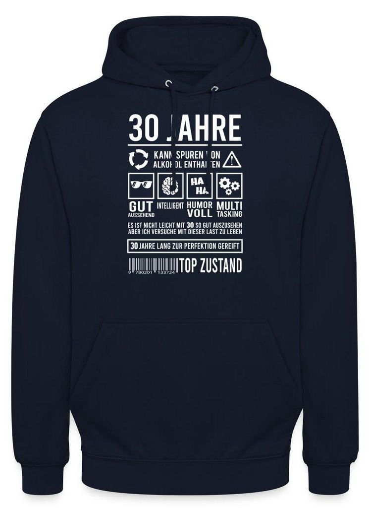Spreadshirt 30. Geburtstag | Kann Spuren von Alkohol enthalten Uni Hoodie, 4XL, Navy