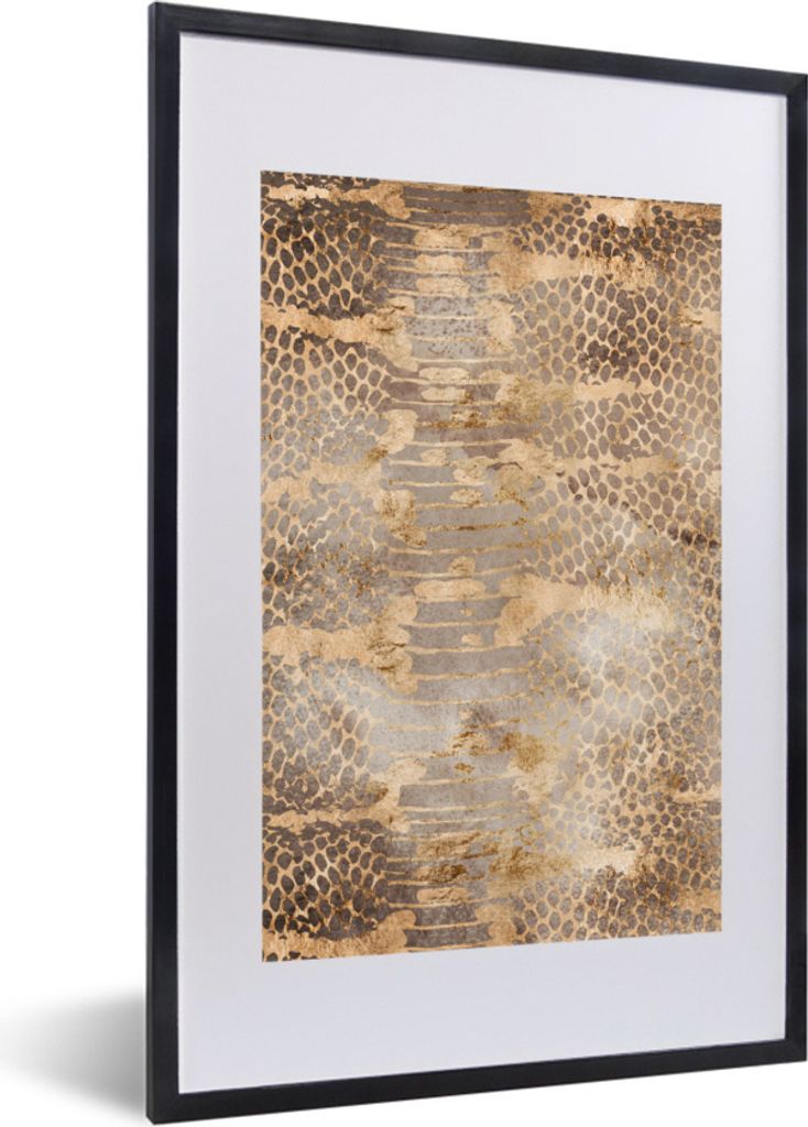 MuchoWow Gerahmtes Poster Tiermuster - Schlange - Gold - Braun 40x60 cm - Poster mit Schwarzem Bilderrahmen Wandposter Rahmen Foto Bilder - Poste...