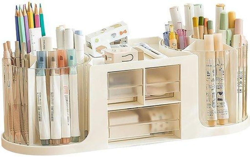 Transpapierbox für Bleistifte, doppelreihige drehbare Transpapierbox für den Schreibtisch mit 14 Fächern, große Kapazität, transparenter Schub...