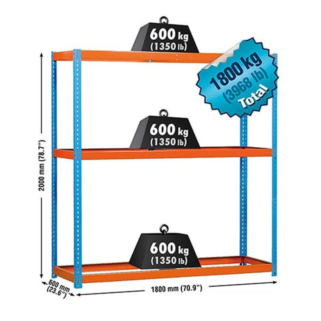 Simonrack Schwerlastregal SIMONFORTE 1806-3 450100045201860 orange, blau 180,0 x 60,0 x 200,0 cm