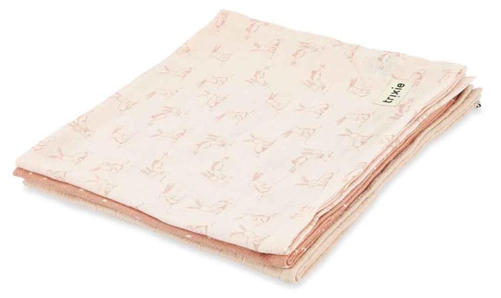 Trixie Baby Mulltücher Baumwolle 3er-Pack 55x55cm Rosy Rabbit - vielseitig