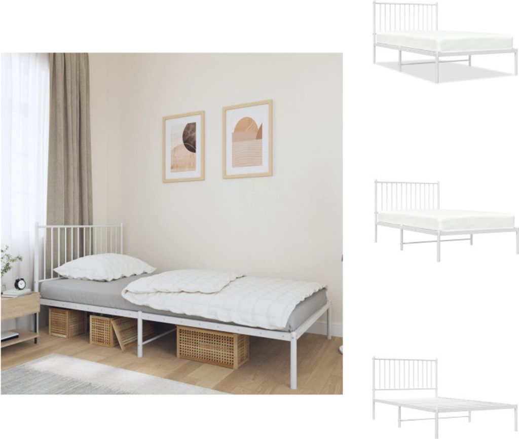 vidaXL Bettgestell mit Kopfteil Metall Weiß 100x190 cm - Betten & Bettgestelle