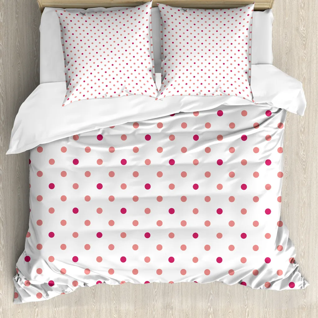 ABAKUHAUS Copripiumino Coral, Classical Soft-Tupfen, antiacaro, adatto a chi soffre di allergie, con federe, 200 cm x 200 cm - 80 x 80 cm, rosa corallo bianco