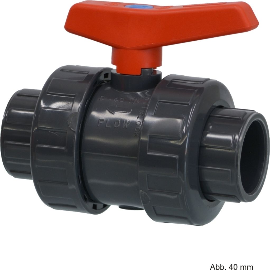 Kogelkraan PVC-U 50 mm lijmmof 16bar DN40 grijs type 2000