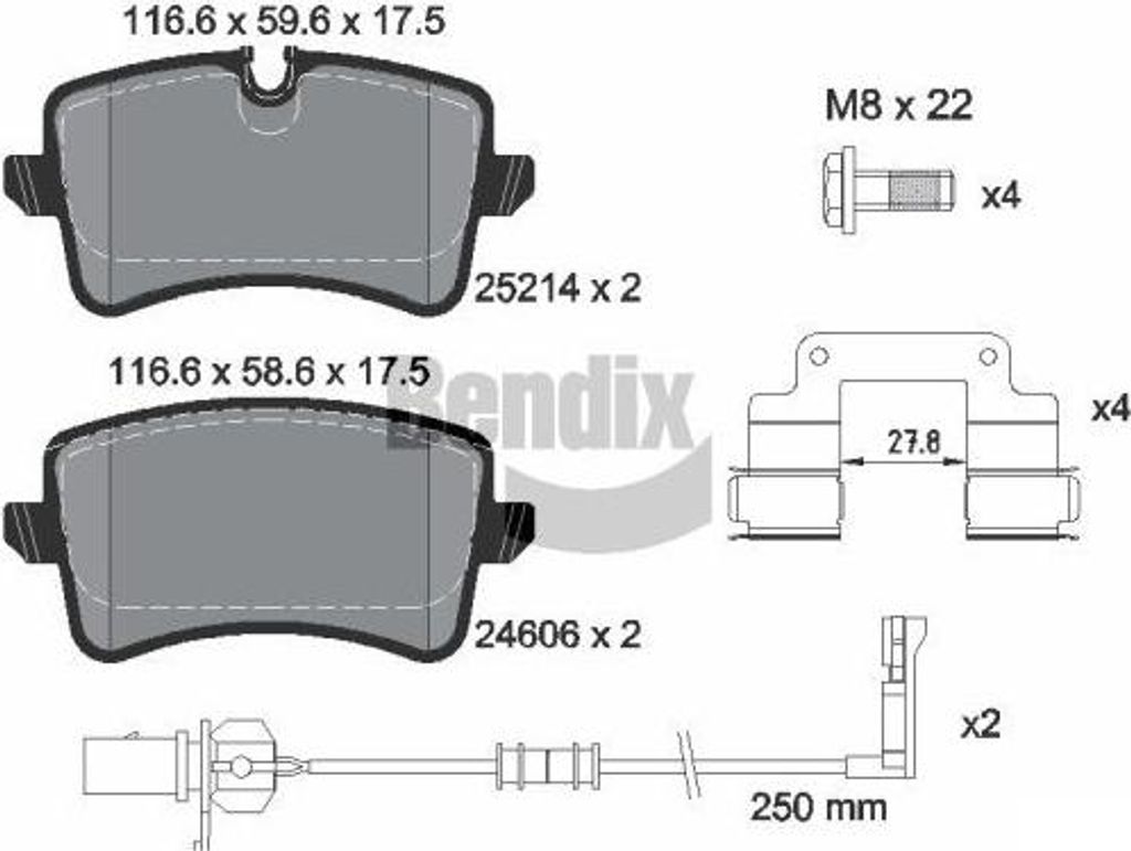 BENDIX Braking BPD1606 Bremsbelagsatz, Scheibenbremse OE 4H0698451K kompatibel mit A8 4H