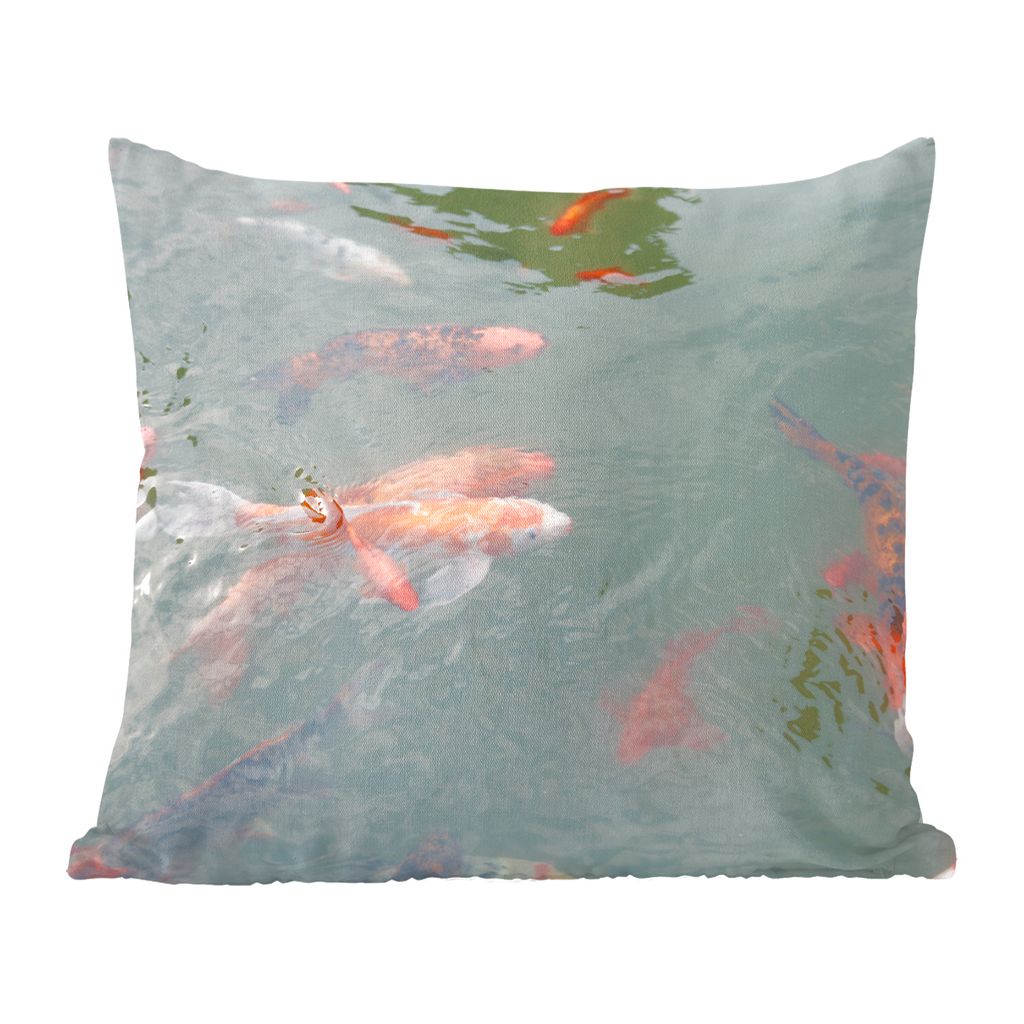 MuchoWow Zierkissen Sofakissen Wohnzimmer Dekokissen 40x40 cm Eine Gruppe von Koi-Karpfen in einem Teich - Foto Kissen - Schlafzimmer Dekoration