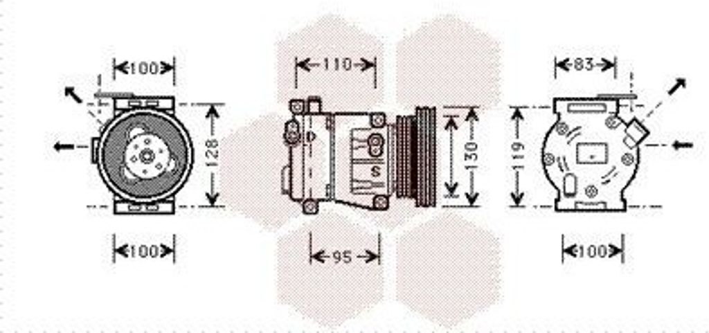 VAN WEZEL 1700K035 Klimaanlage Klimakompressor für FIAT Doblo Cargo (223) Doblo Kombi (119, 223) PUNTO (176) Strada Pickup (178) PUNTO Cabriolet