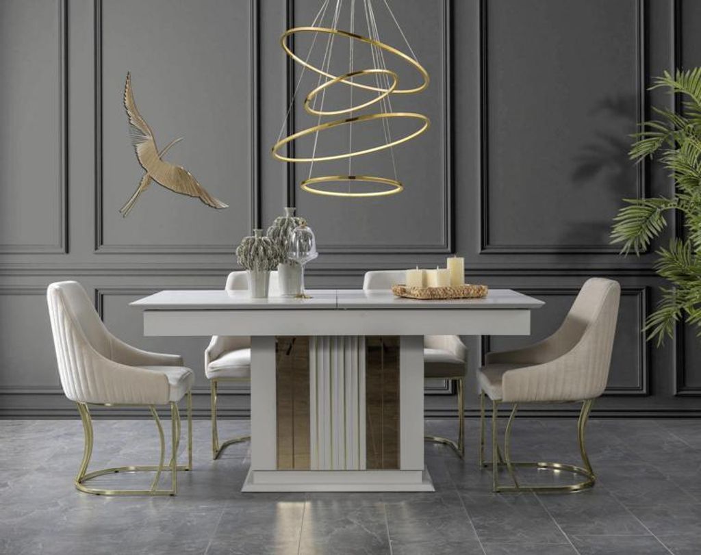 Esszimmer Set Hochwertig Garnitur Tisch 4x Stühle Design Modern Möbel Weiß