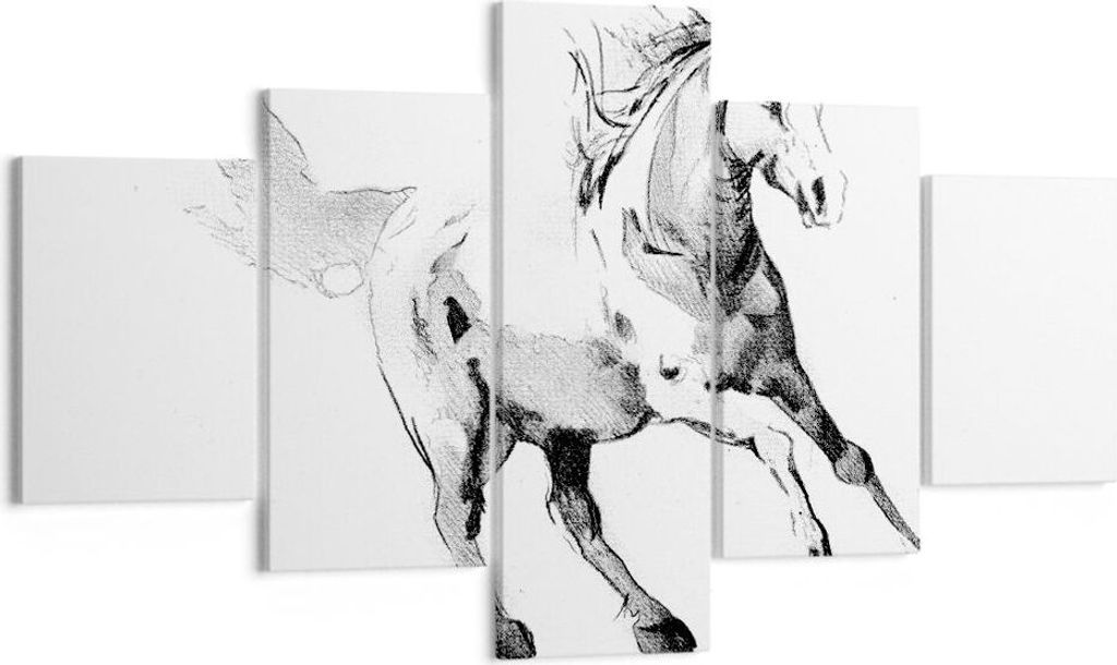 Bild auf Leinwand - Leinwandbild - 5 Teile - Pferd Galopp Tier - 125x70cm - Wand Bild - Wanddeko - Wandbilder - Leinwanddruck - Bilder - Wanddekora...