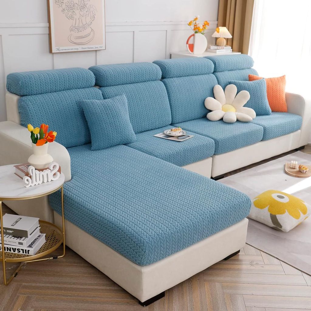 Jacquard Sofa Sitzkissenbezüge, Universal Stretch Sofa Schonbezüge Couch Sitzbezug L-Form, rutschfest Sofasitzbezug Couch Chaiselüberzüge(Hellb...