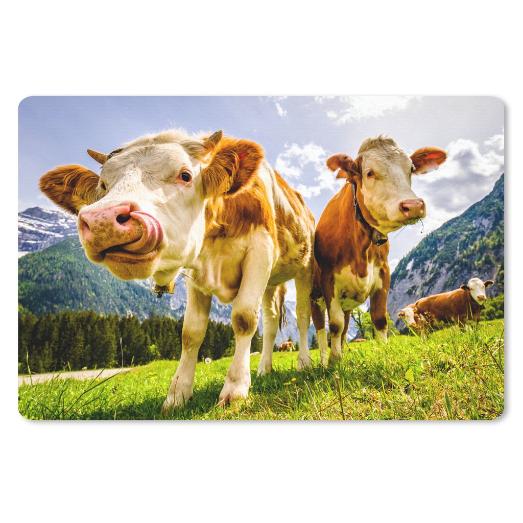 MuchoWow Schreibtischunterlage Kühe - Berge - Gras - Landschaft - Alpen 60x40 cm - XXL Mauspad - Großes Mauspad