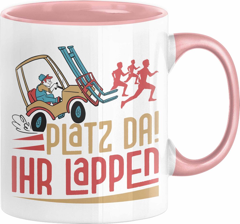 Gabelstapler Tasse Geschenk Gabelstaplerfahrer Lagerist Geschenkidee Männer Platz Da Ihr Lappen Hupwagen Lager Geschenkidee (Rosa)