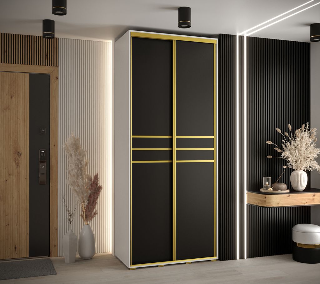 Kleiderschrank ASIRI 10 - 120/60 cm, weiß / schwarz / gold