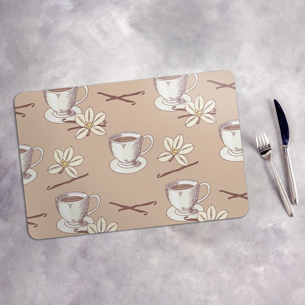 Tischset 6x45x30 cm + 6x10fi cm Platzset Tischmatte Platzmatte Untersetzer - Vanilleblüte und bohne