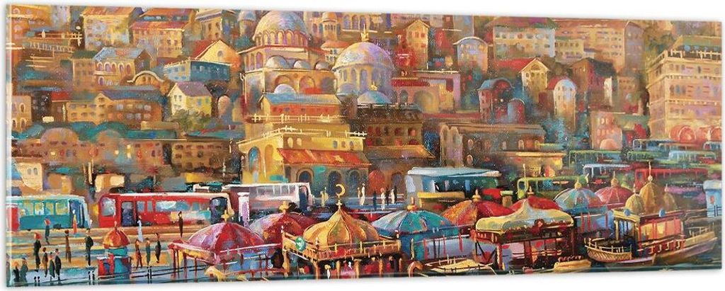 Bilder auf glas - Einteilig - Farben Stadt Türkei - 90x30cm - Glasbilder - Wandbilder - Bilder - zum Aufhängen bereit - Wanddekoration aus Glas -...
