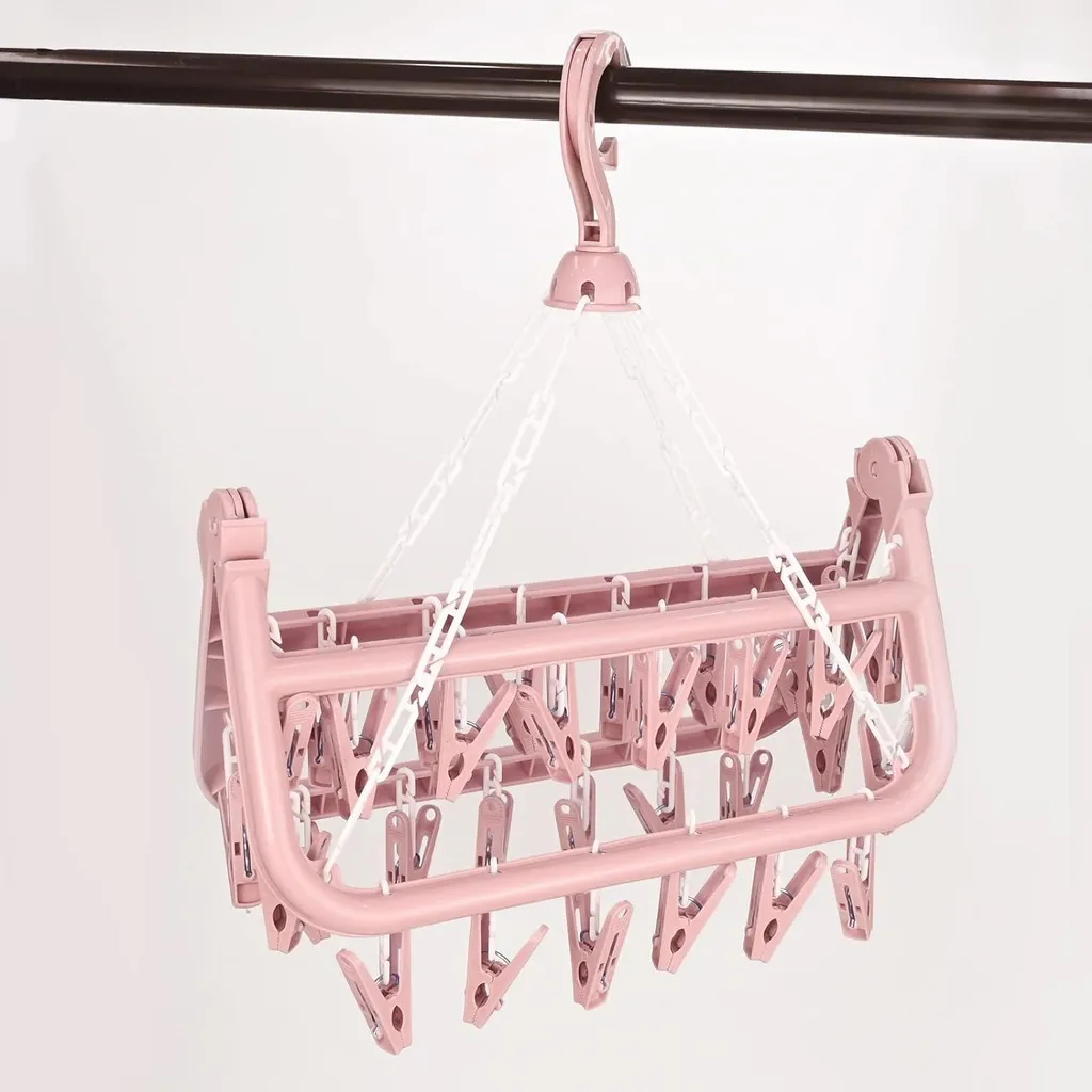 Stendibiancheria Pieghevole Da Tavolo In Plastica Con 16 Pioli, Per Piccoli Indumenti, Rosa 31,5x14,5 Cm - 4