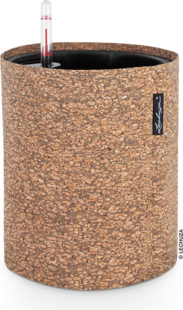 LECHUZA-Pflanzgefäß Trendcover 23 Cork Dark Natural | Pflanzgefäß mit Bewässerungssystem und Pflanzeinsatz | Kork-Oberfläche | Ø 23 x 26,5 c...