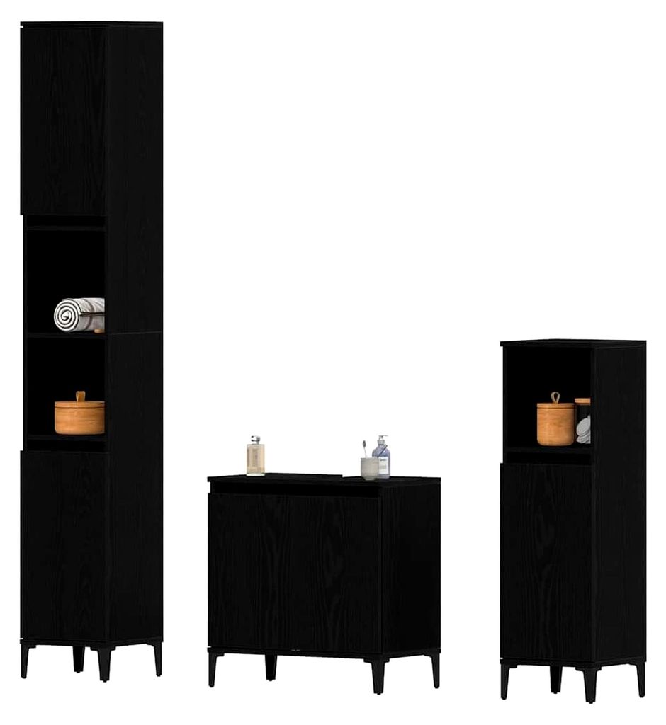 Badezimmermöbel Set mit Stauraum 3-teilig Schwarz 30 x 30 x 180 cm, Badezimmer Aufbewahrung, moderne Schränke, praktische Organizer für mehr Pla...