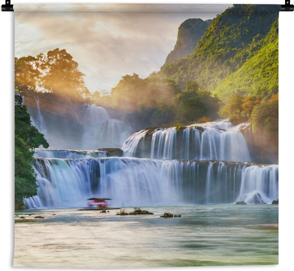 MuchoWow Wandteppich Wandbehang Wasserfall - Pflanzen - Sonne - Wasser - Natur 150x150 cm Tapisserie Dekoration Wandtuch - Wohnaccessoires - Mode...