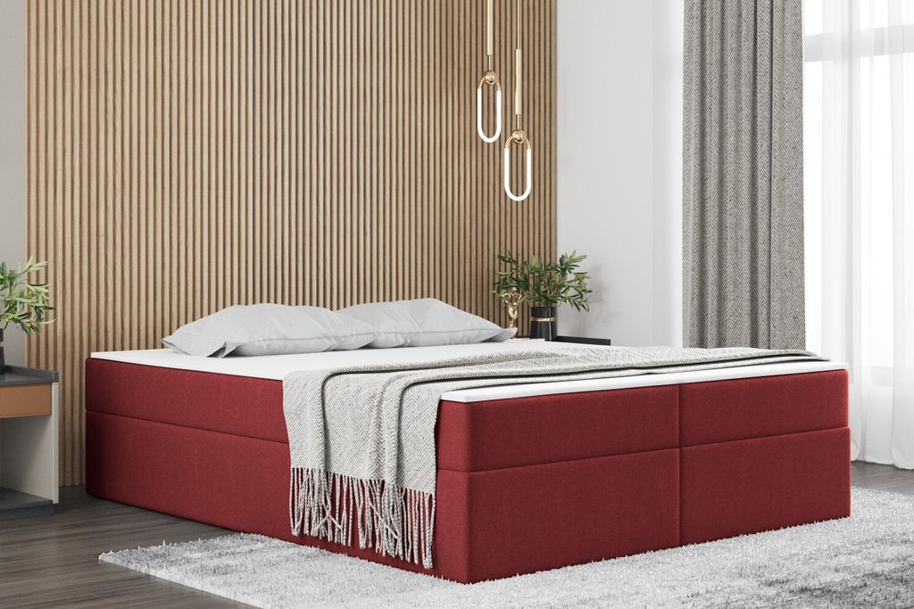Kaiser Möbel Boxspringbett mit bettkasten matratze topper Ruben, viele Farben viele Größen Rot 120x200 cm H2-Pocket
