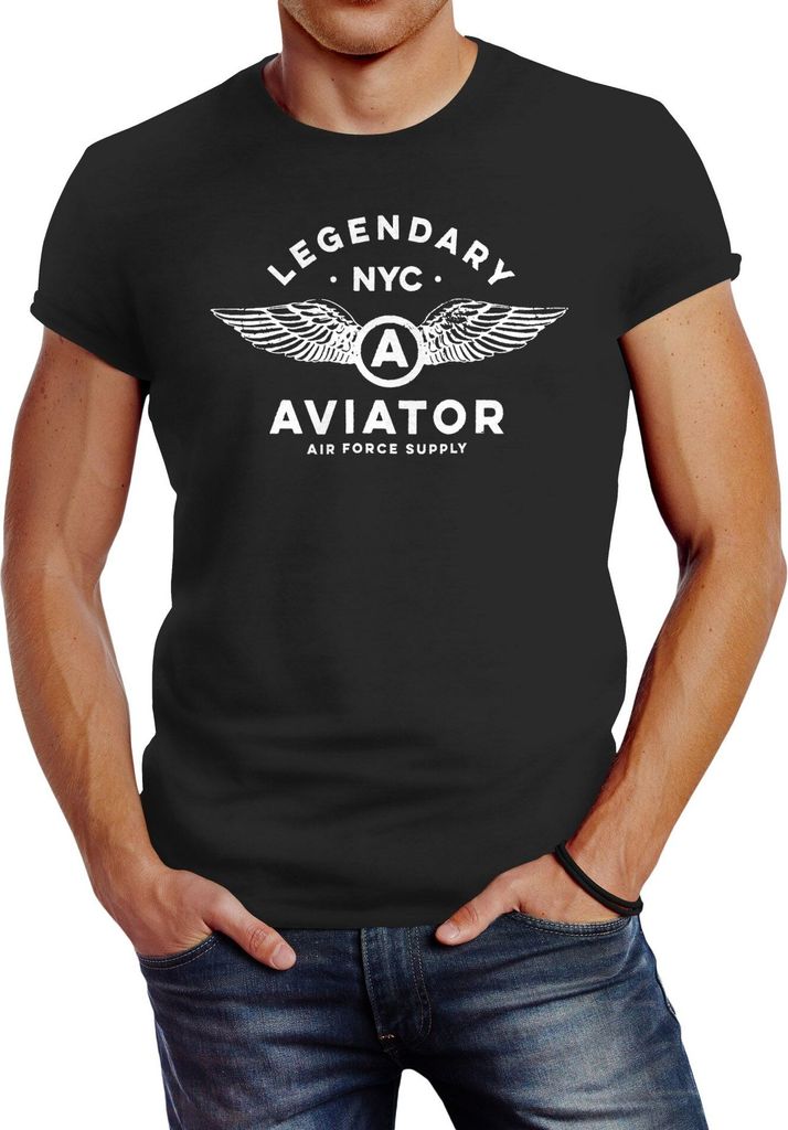 Herren T-Shirt Legendary NYC Aviator Air Force Luftwaffe Flügel Fashion Streetstyle Neverless anthrazit XL