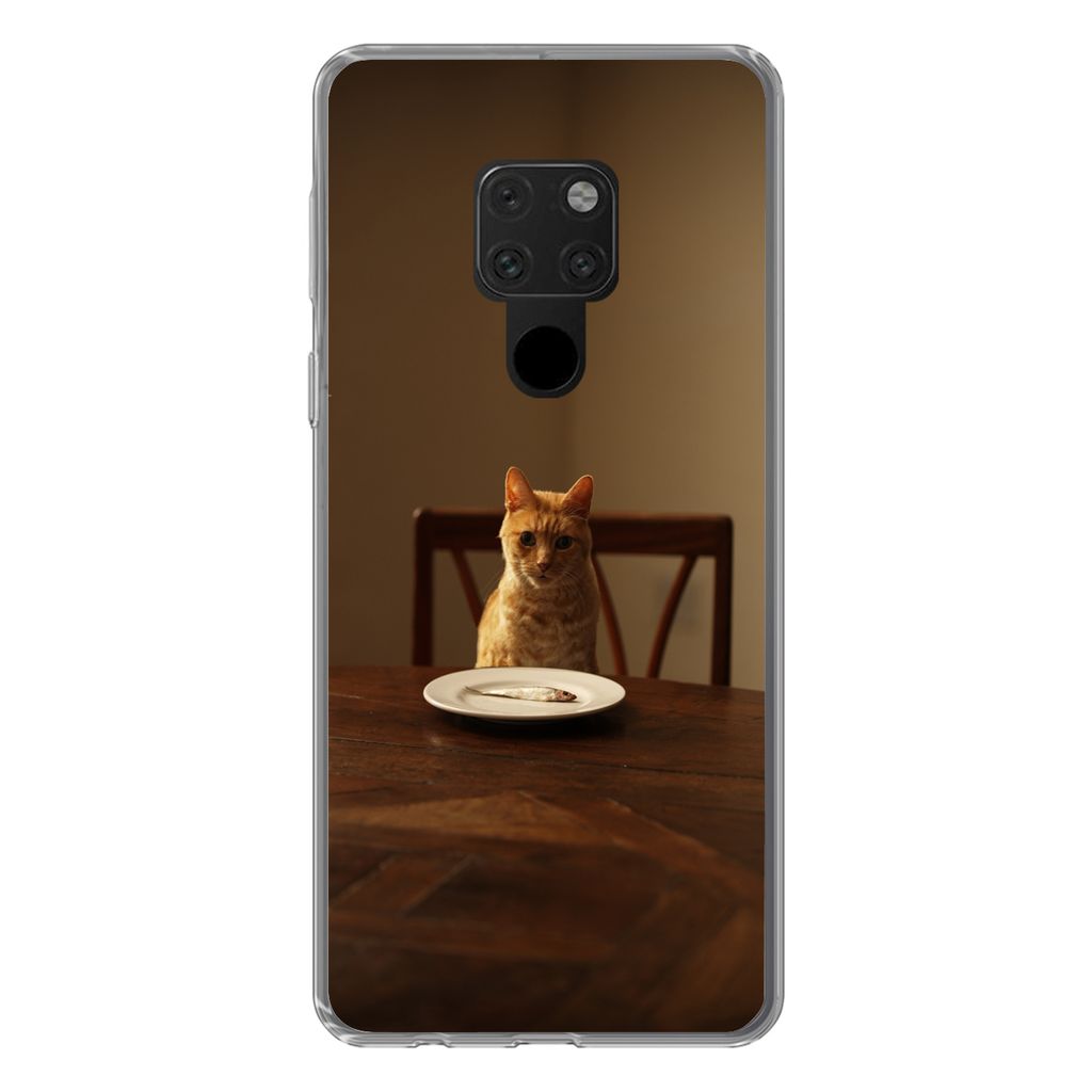 MuchoWow Handyhülle Schutzhülle Hülle für Huawei P40 Lite Katze - Esstisch - Teller Silikon Softcase Handy Hülle - Handy