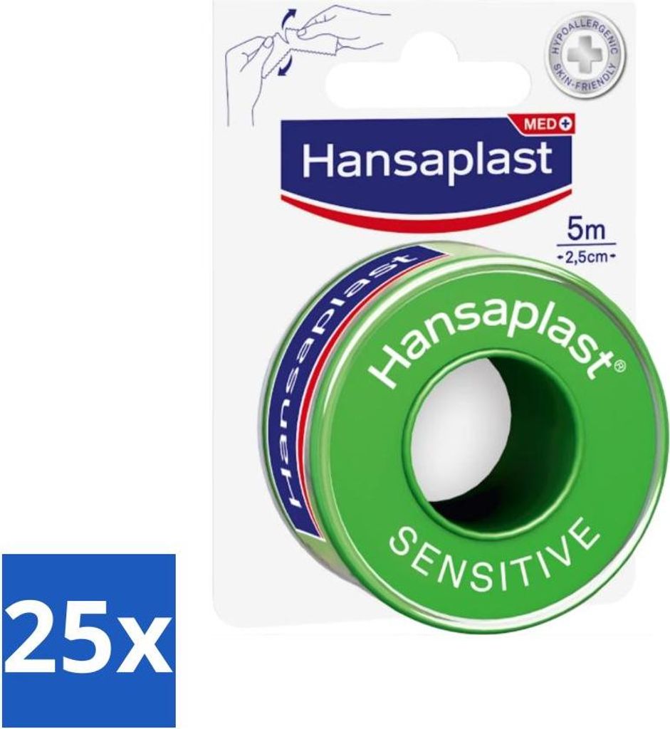 Hansaplast - Sensitive Wundpflaster - Sanft zur Haut - 5m x 2,5cm - Vorteilspack - 25 Stücke