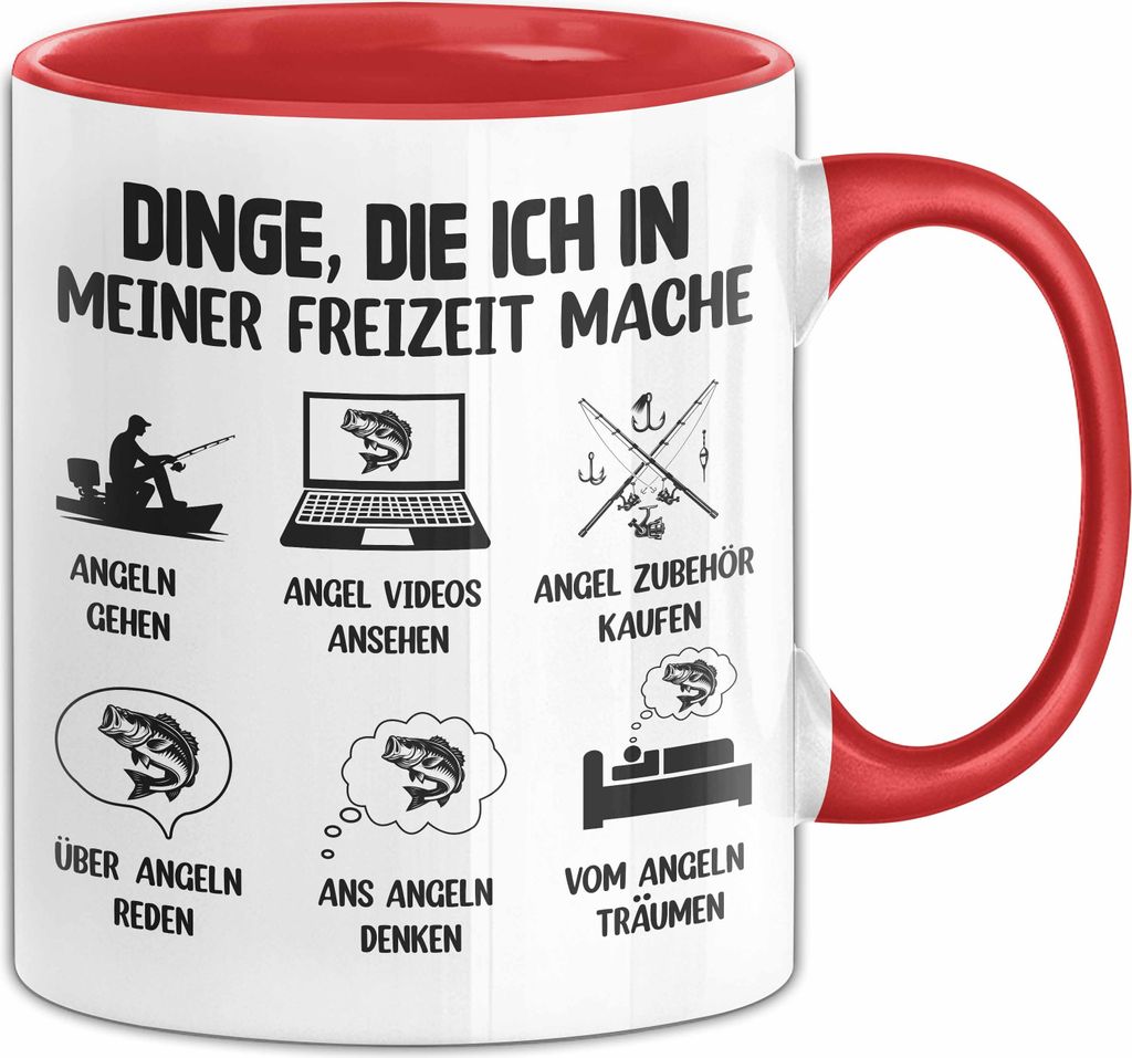 Dinge Die Ich In Meiner Freizeit Mache Angeln Tasse Geschenk Für Angler (Rot)