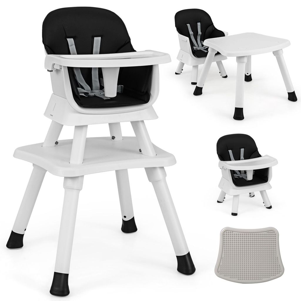COSTWAY 6-in-1 Babyhochstuhl, Kinderhochstuhl mit Sicherheitsgurt & abnehmbares Tablett, Babystuhl Kombihochstuhl, Schwarz