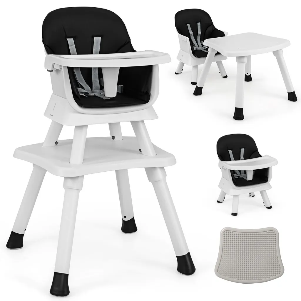 COSTWAY seggiolone per bambini 6 in 1, seggiolone con imbracatura di sicurezza e vassoio rimovibile, seggiolone combinato per bambini, nero