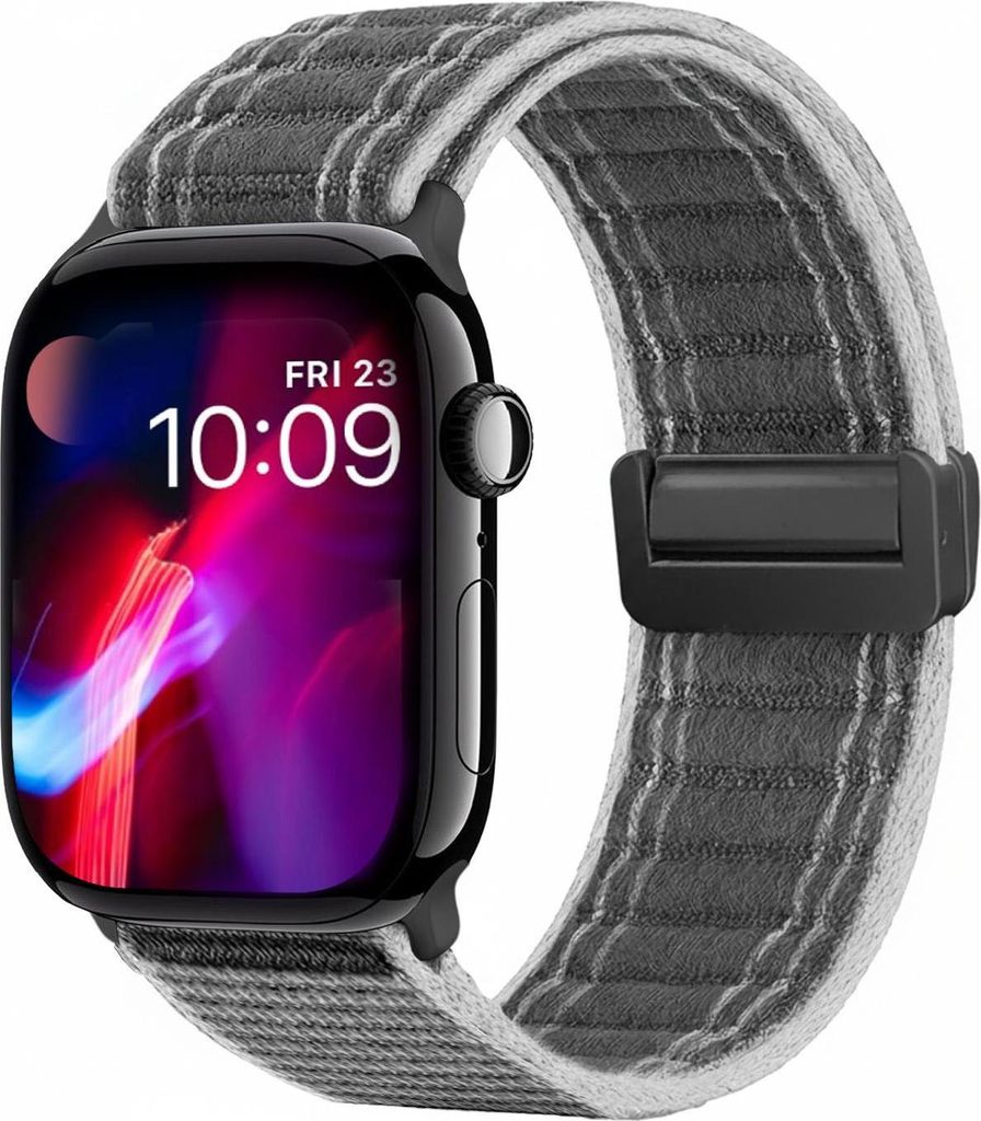 Smartwatch Armband für Apple Watch Series 10 46mm Nylon Textil Band Ersatzband Wechselband Magnetverschluss flexibel atmungsaktiv Grau